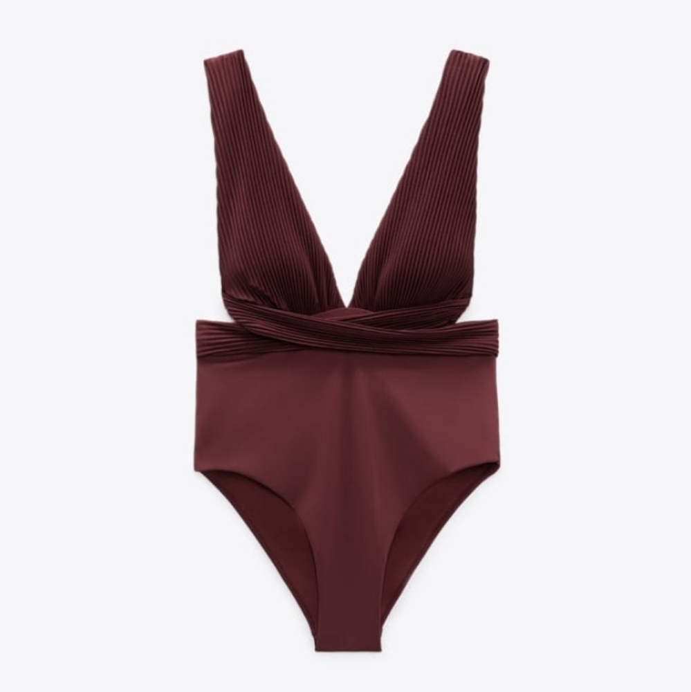 Zara Deep Burgundy One-Piece Swimsuit - Picture 2 of 9